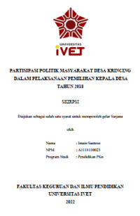 Skripsi : PARTISIPASI POLITIK MASYARAKAT DESA KRINCING
DALAM PELAKSANAAN PEMILIHAN KEPALA DESA
TAHUN 2018 - CD Skripsi