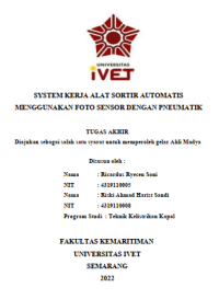 Skripsi : SYSTEM KERJA ALAT SORTIR AUTOMATIS 
MENGGUNAKAN FOTO SENSOR DENGAN PNEUMATIK - CD Skripsi