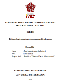 Skripsi : PENGARUH VARIASI DERAJAT PENGAPIAN TERHADAP 
PERFORMA MESIN 4 TAK 100CC - CD Skripsi