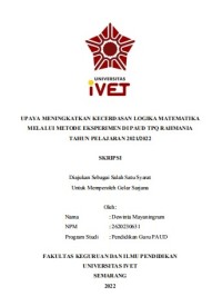 Skripsi : UPAYA MENINGKATKAN KECERDASAN LOGIKA MATEMATIKA 
MELALUI METODE EKSPERIMEN DI PAUD TPQ RAHMANIA 
TAHUN PELAJARAN 2021/2022 - CD Skripsi