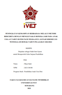 SKRIPSI : PENINGKATAN KEMAMPUAN BERBAHASA MELALUI METODE BERCERITA DENGAN MENGGUNAKAN BONEKA JARI PADA ANAK USIA 4-5 TAHUN DI POS PAUD WILDAANUL JANNAH SIDOMULYO WONOSALAM DEMAK TAHUN PELAJARAN 2022/2023