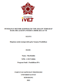 SKRIPSI : PENERAPAN METODE KOOPERATIF TIPE JIGSAW TERHADAP HASIL BELAJAR IPA PESERTA DIDIK KELAS VII