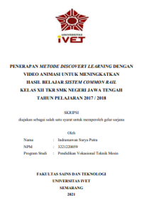 SKRIPSI : PENERAPAN METODE DISCOVERY LEARNING DENGAN VIDEO ANIMASI UNTUK MENINGKATKAN HASIL BELAJAR SISTEM COMMON RAIL KELAS XII TKR SMK NEGERI JAWA TENGAH TAHUN PELAJARAN 2017 / 2018