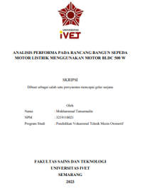 SKRIPSI : ANALISIS PERFORMA PADA RANCANG BANGUN SEPEDA MOTOR LISTRIK MENGGUNAKAN MOTOR BLDC 500 W